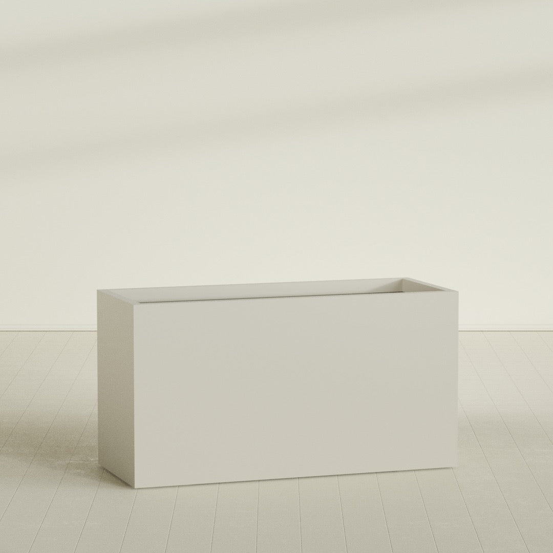 Brisbane Rectangular Planter in Satin Beige, 60"L × 24"D × 32"H, shown empty