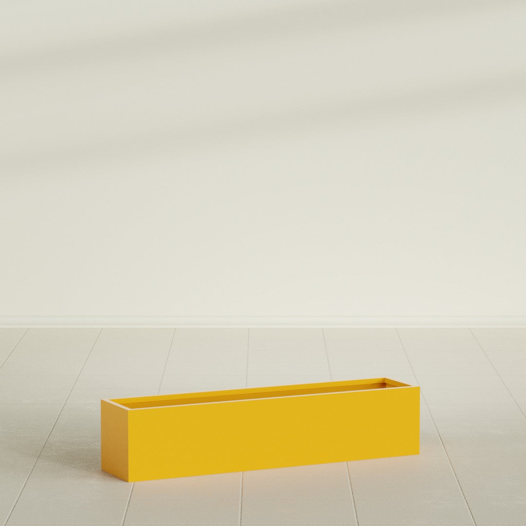 Monaco Rectangle Planter in Gloss Saffron, 32"L, shown empty