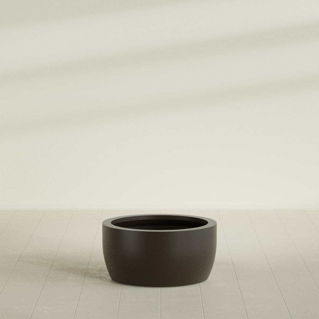 Casablanca Bowl Planter in Matte Dark Brown, 30"D × 15"H, shown empty