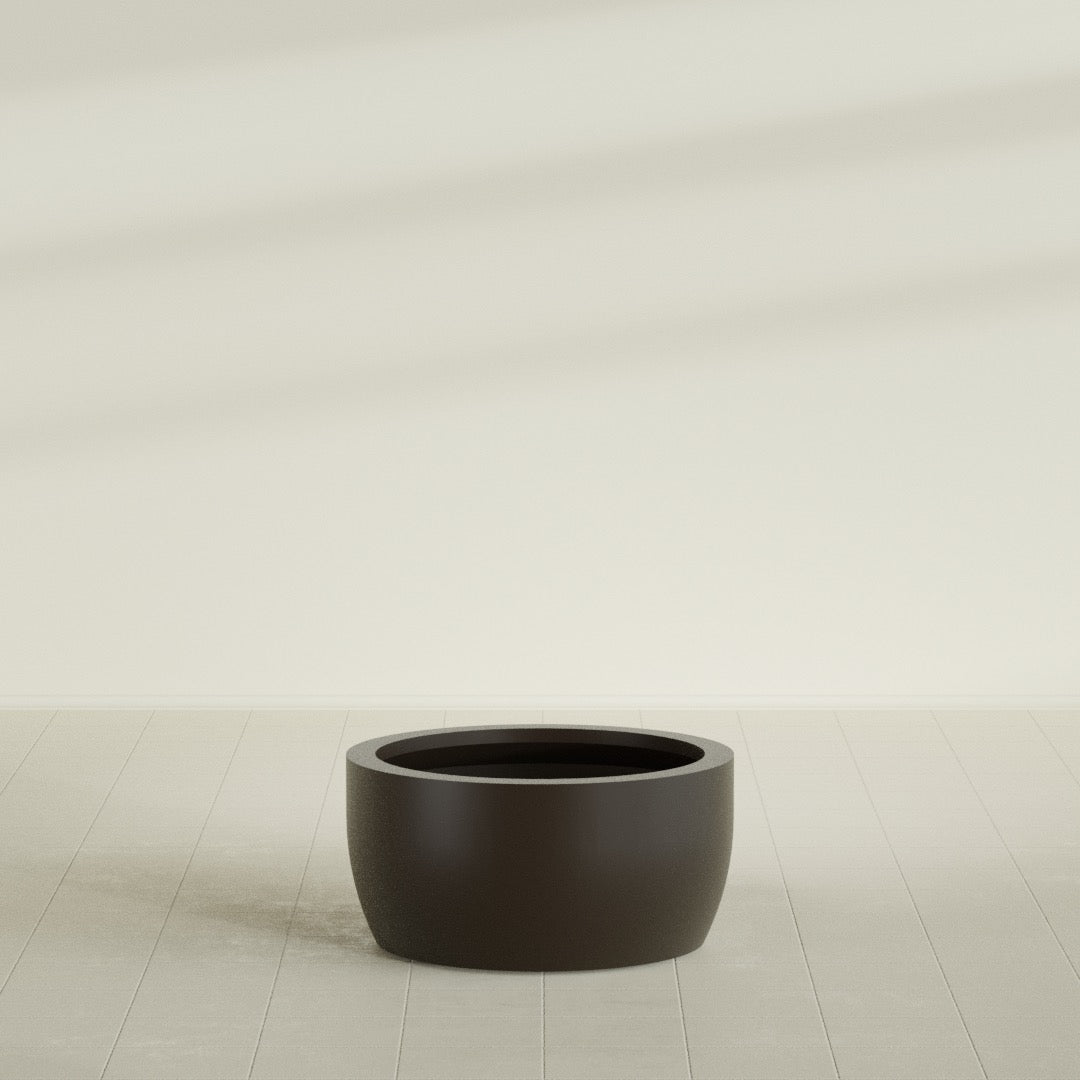 Casablanca Bowl Planter in Matte Dark Brown, 30"D × 15"H, shown empty