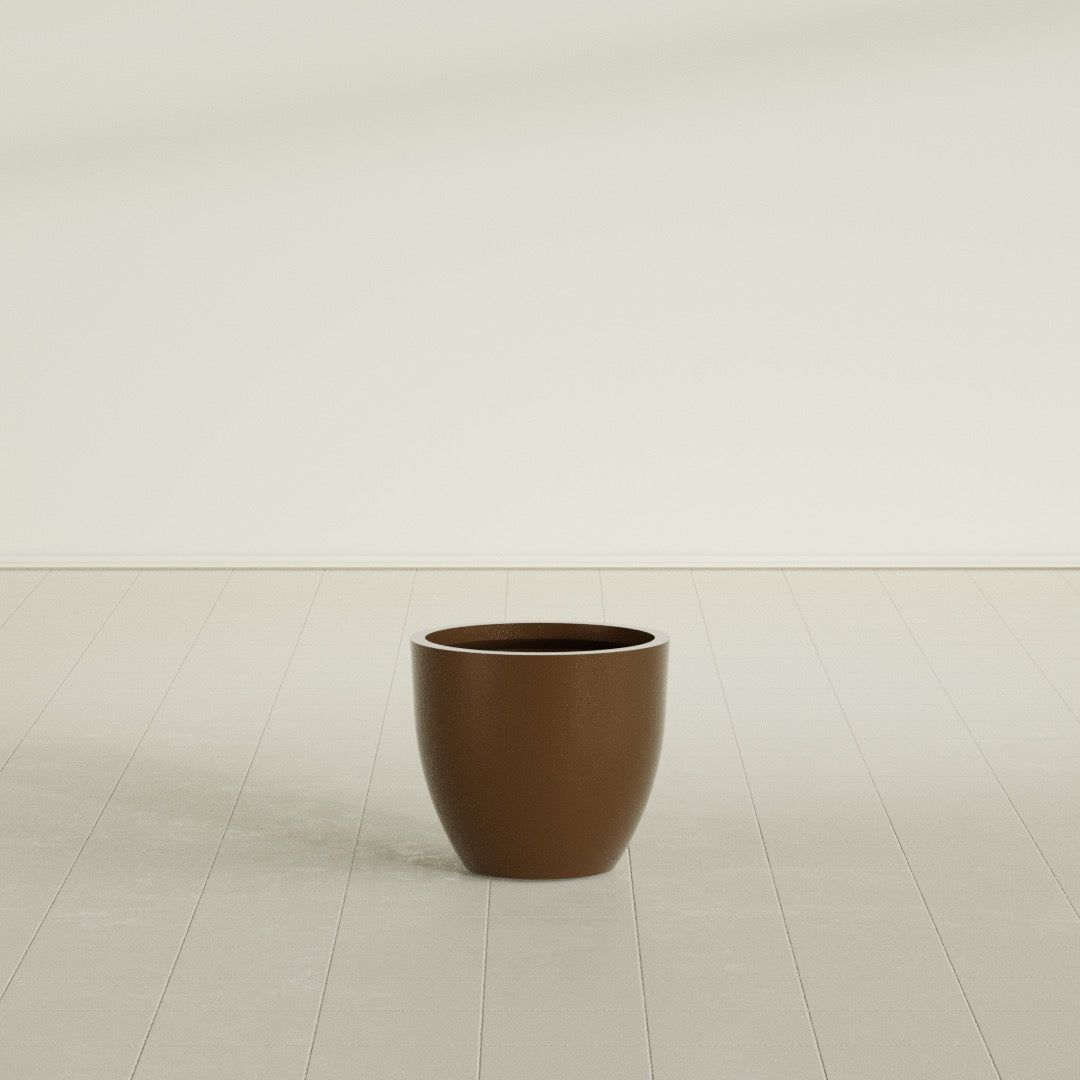 Wannsee Round Planter in Metallic Bronze, 22"D × 19"H, shown empty