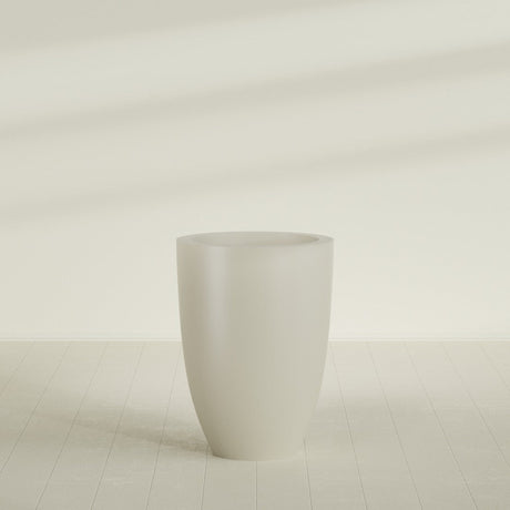 Brannan Tapered Round Planter in Satin Beige, 30"D × 41"H, shown empty