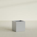 Montroy Cube Planter in Metallic Silver, 28", shown empty