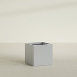 Montroy Cube Planter in Metallic Silver, 28", shown empty