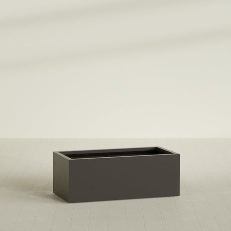 Torino Wide Rectangular Planter in Matte Dark Brown, 48"L × 24"D × 18"H, shown empty