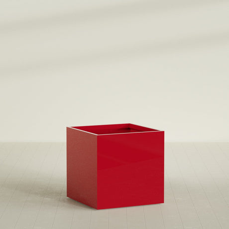 Montroy Cube Planter in Gloss Red, 40", shown empty
