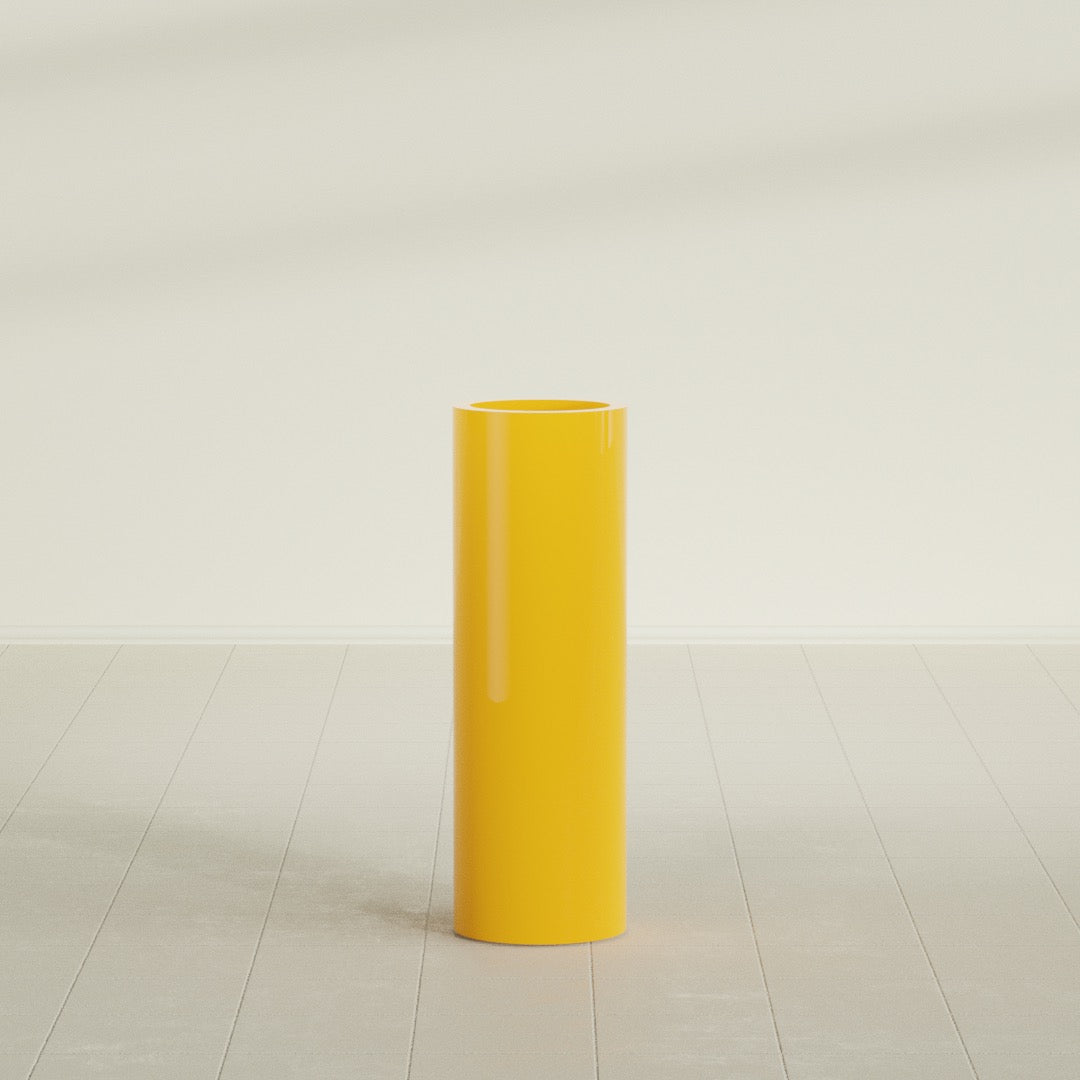 Corry Cylinder Planter in Gloss Saffron, 10"D × 30"H, shown empty