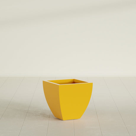 Lima Tapered Square Planter in Gloss Saffron, 16", shown empty