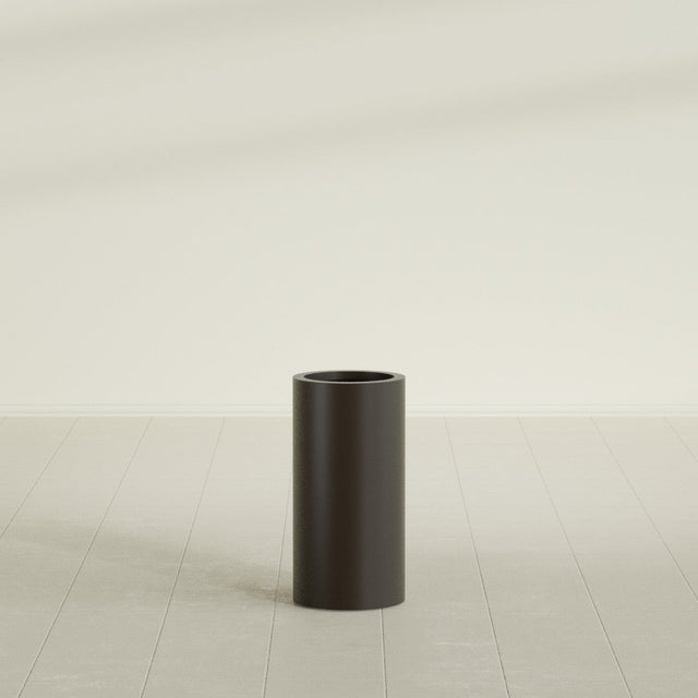 Corry Cylinder Planter in Matte Dark Brown, 10"D × 20"H, shown empty