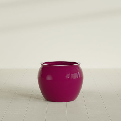 Shanghai Fishbowl Planter in Gloss Eggplant, 22", shown empty