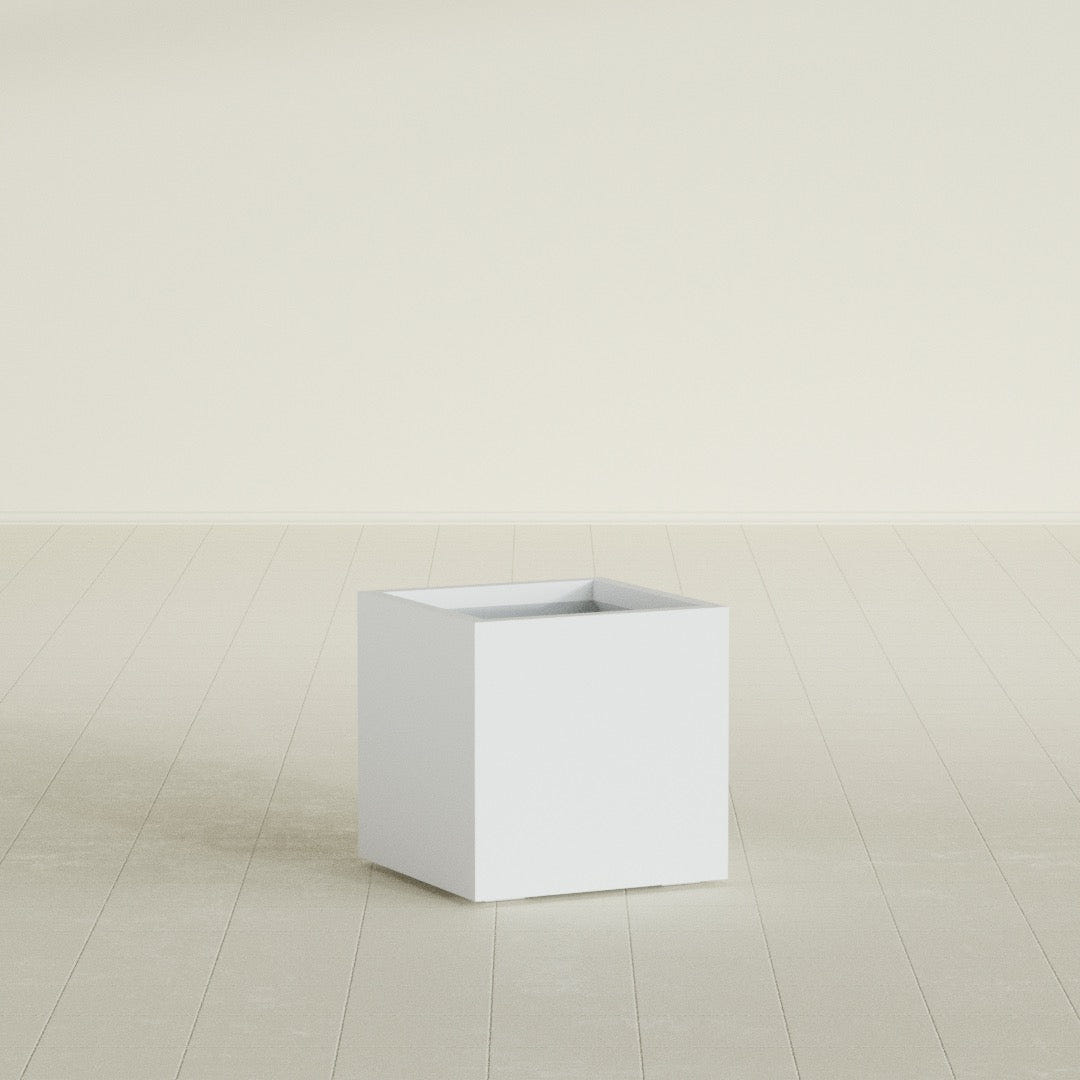 Montroy Cube Planter in Gloss Bright White, 20", shown empty