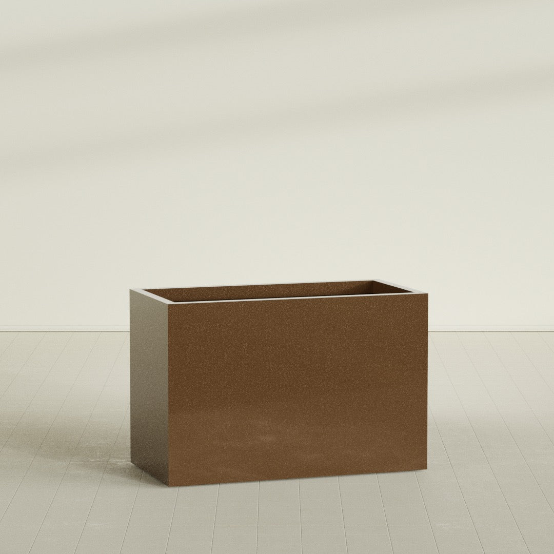 Brisbane Rectangular Planter in Metallic Bronze, 48"L × 24"D × 32"H, shown empty