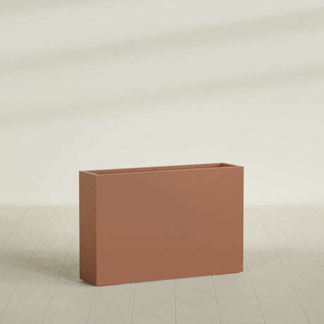 Delray Rectangular Planter in Matte Terra Cotta, 48"L × 12"D × 32"H, shown empty