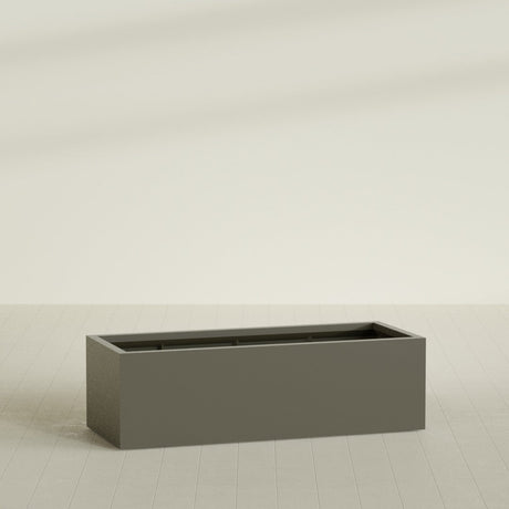 Torino Wide Rectangular Planter in Matte Bronze, 60"L × 24"D × 18"H, shown empty