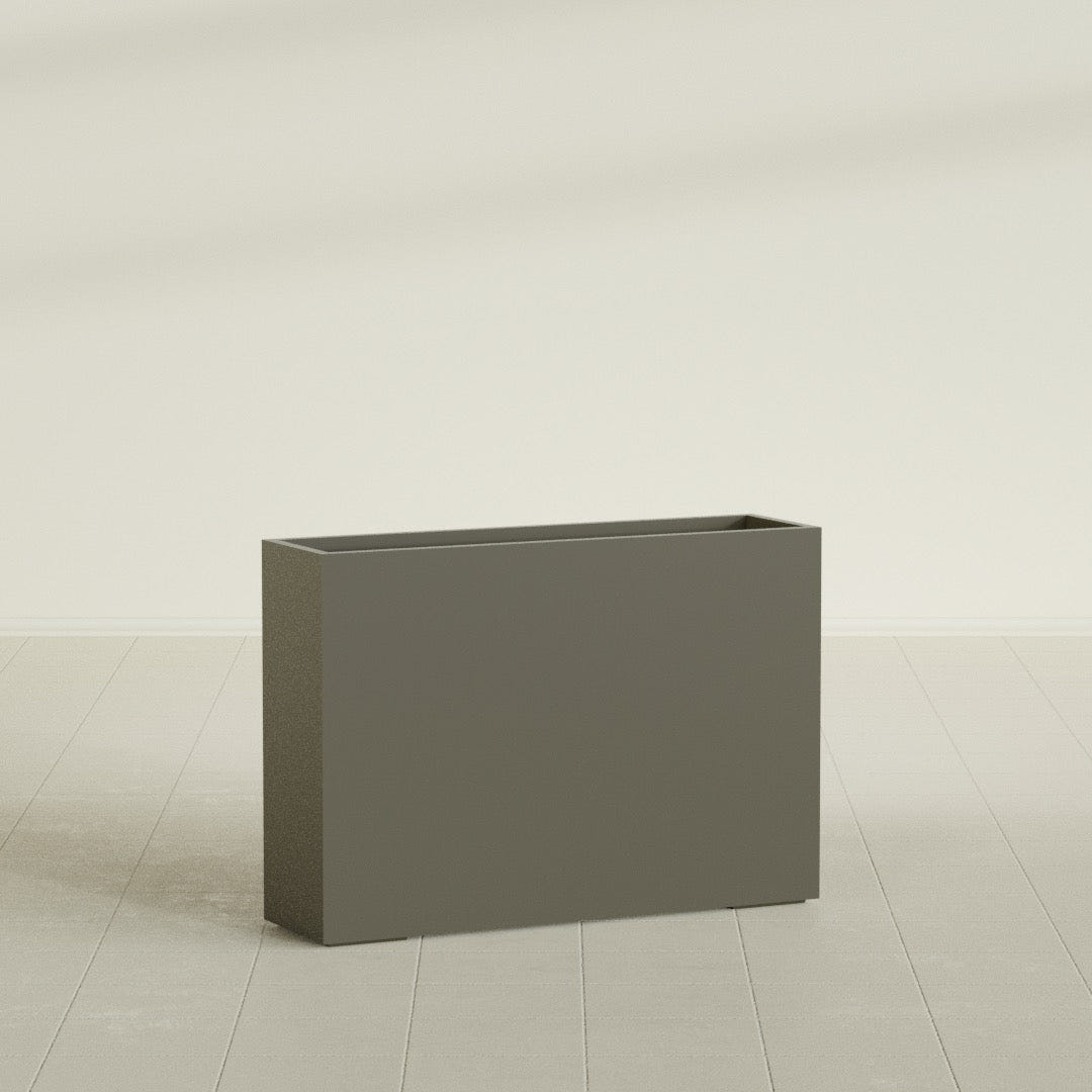 Perth Rectangular Planter in Matte Bronze, 60"L × 16"D × 42"H, shown empty