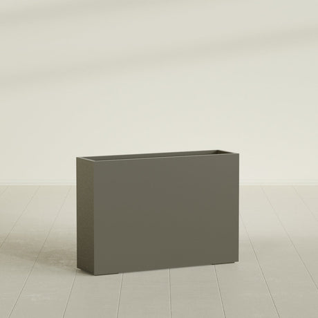Perth Rectangular Planter in Matte Bronze, 60"L × 16"D × 42"H, shown empty