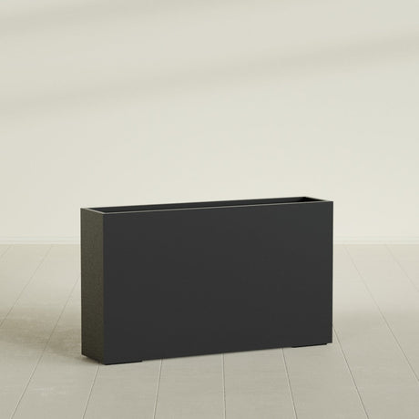 Perth Rectangular Planter in Matte Black, 72"L × 16"D × 42"H, shown empty
