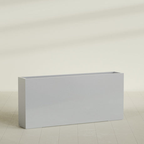 Delray Rectangular Planter in Metallic Silver, 72"L × 12"D × 32"H, shown empty