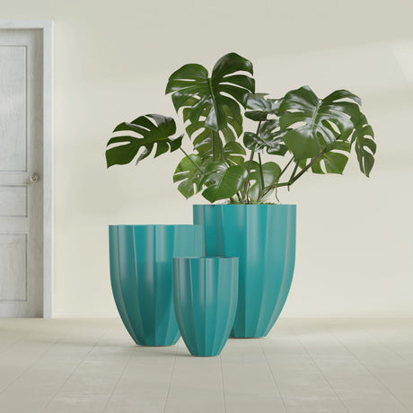 Alicante Fluted Planter in Satin Seafoam Green, 15"D × 21"H, shown empty