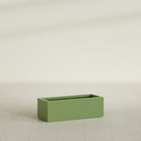 Cuba Low Rectangular Planter in Satin Green, 36"L × 14"D × 12"H, shown empty