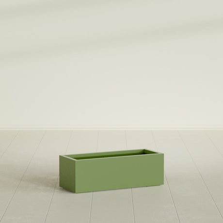Cuba Low Rectangular Planter in Satin Green, 36"L × 14"D × 12"H, shown empty