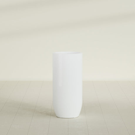 Saint Tropez Bullet Round Planter in Matte Bright White, 20"D × 43"H, shown empty
