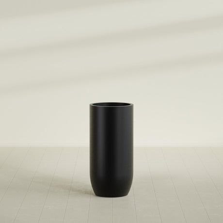 Saint Tropez Bullet Round Planter in Matte Black, 24"D × 50"H, shown empty