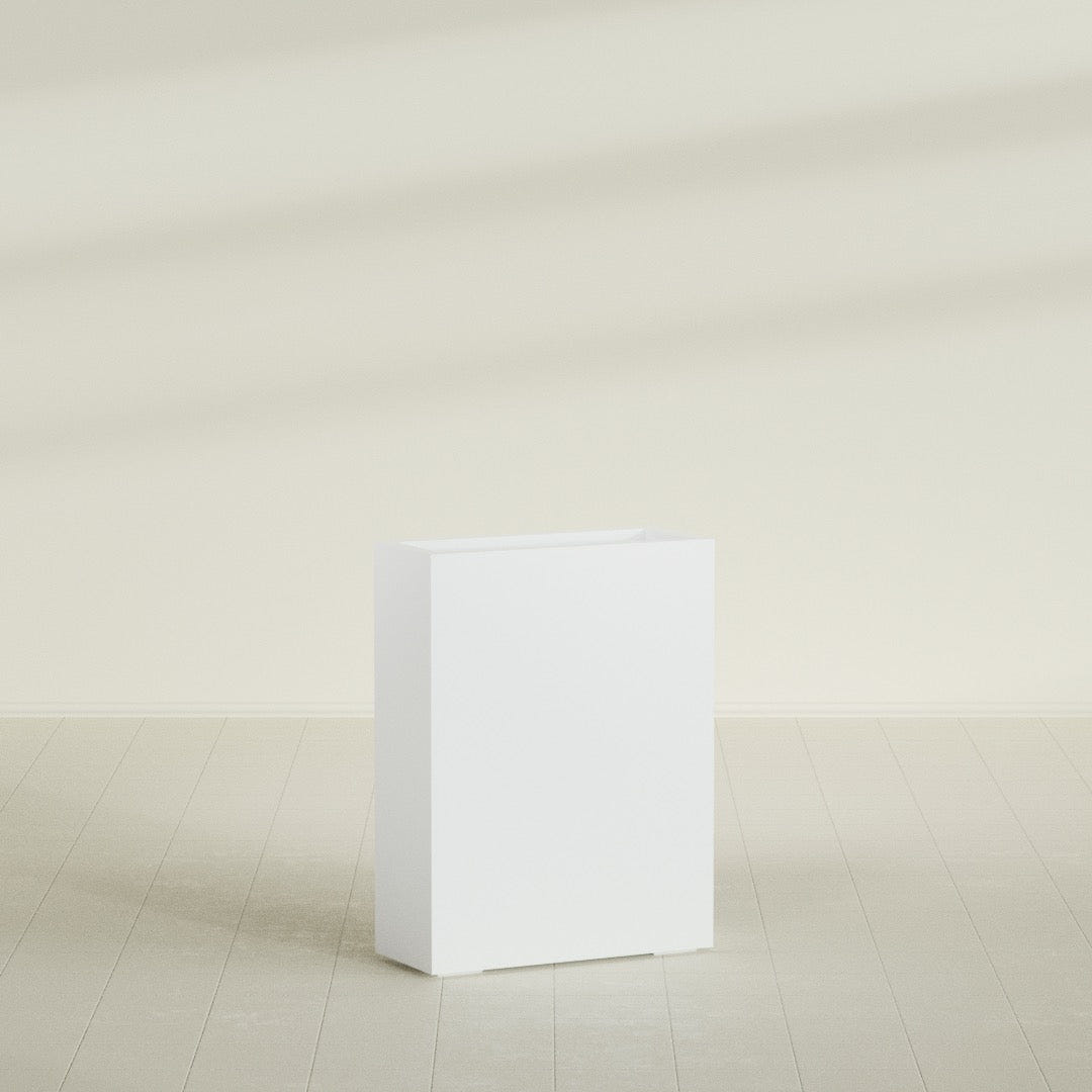 Amesbury Narrow Rectangular Planter in Matte Bright White, 24"L × 10"D × 32"H, shown empty