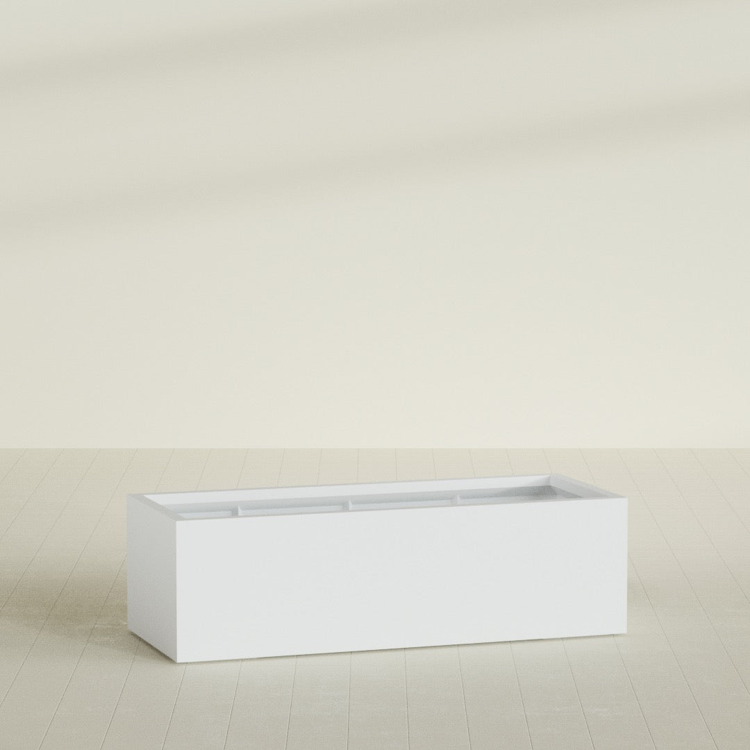 Torino Wide Rectangular Planter in Gloss Bright White, 60"L × 24"D × 18"H, shown empty