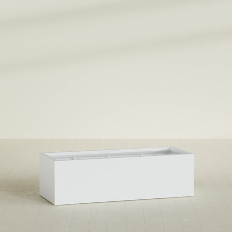 Torino Wide Rectangular Planter in Gloss Bright White, 60"L × 24"D × 18"H, shown empty