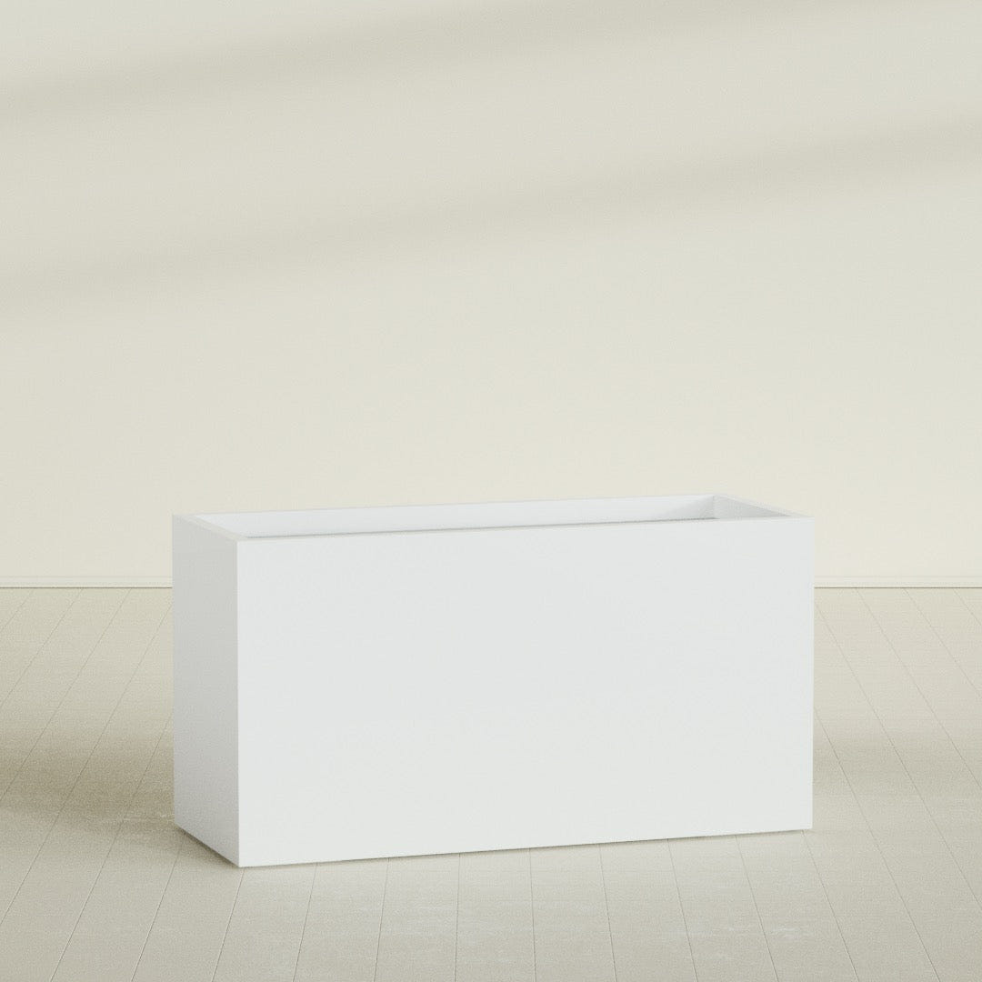 Brisbane Rectangular Planter in Matte Bright White, 60"L × 24"D × 32"H, shown empty