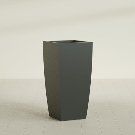 Toulan Tapered Square Planter in Matte Charcoal, 20"W × 42"H, shown empty