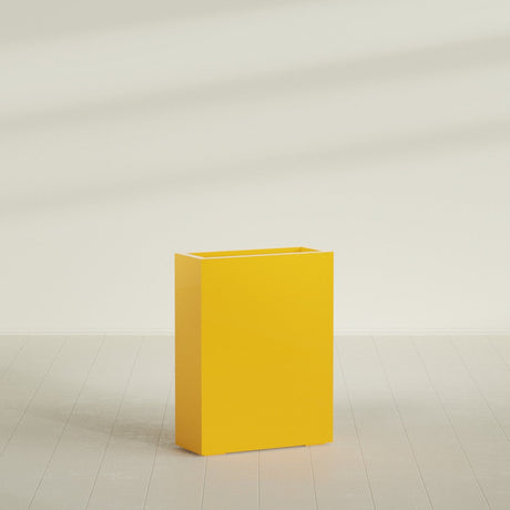 Amesbury Narrow Rectangular Planter in Gloss Saffron, 24"L × 10"D × 32"H, shown empty