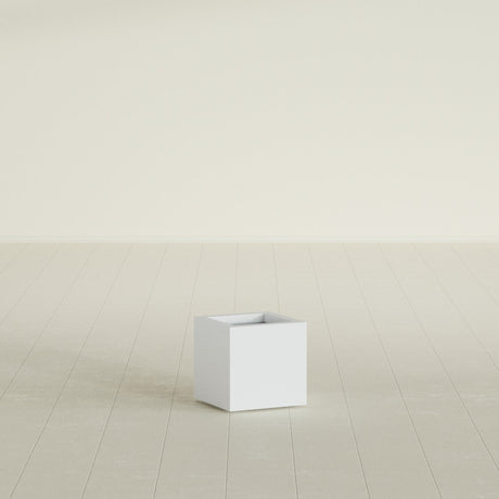 Montroy Cube Planter in Gloss Bright White, 12", shown empty