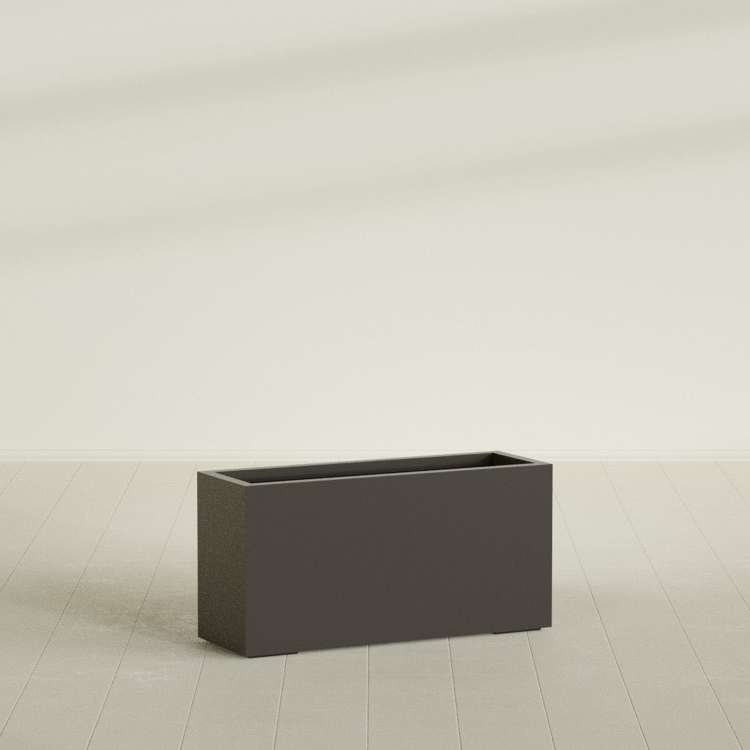 Miami Narrow Rectangular Planter in Matte Dark Brown, 36"L × 12"D × 18"H, shown empty
