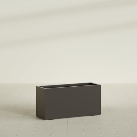 Miami Narrow Rectangular Planter in Matte Dark Brown, 36"L × 12"D × 18"H, shown empty