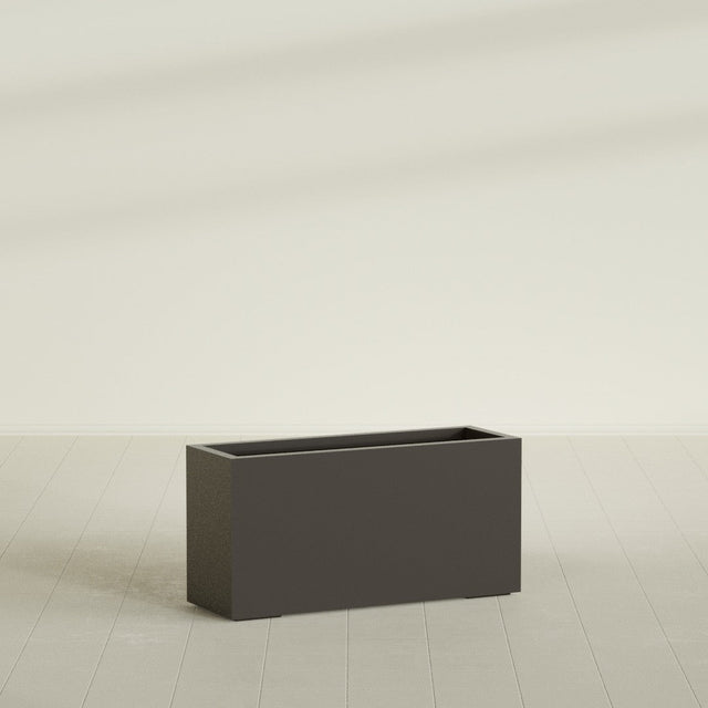 Miami Narrow Rectangular Planter in Matte Dark Brown, 36"L × 12"D × 18"H, shown empty