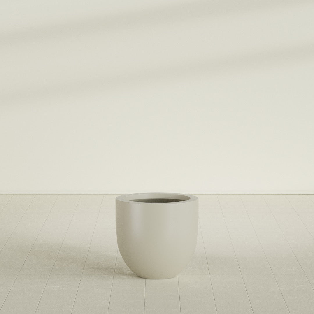 Alzira Bowl Planter in Satin Beige, 23"D × 22"H, shown empty