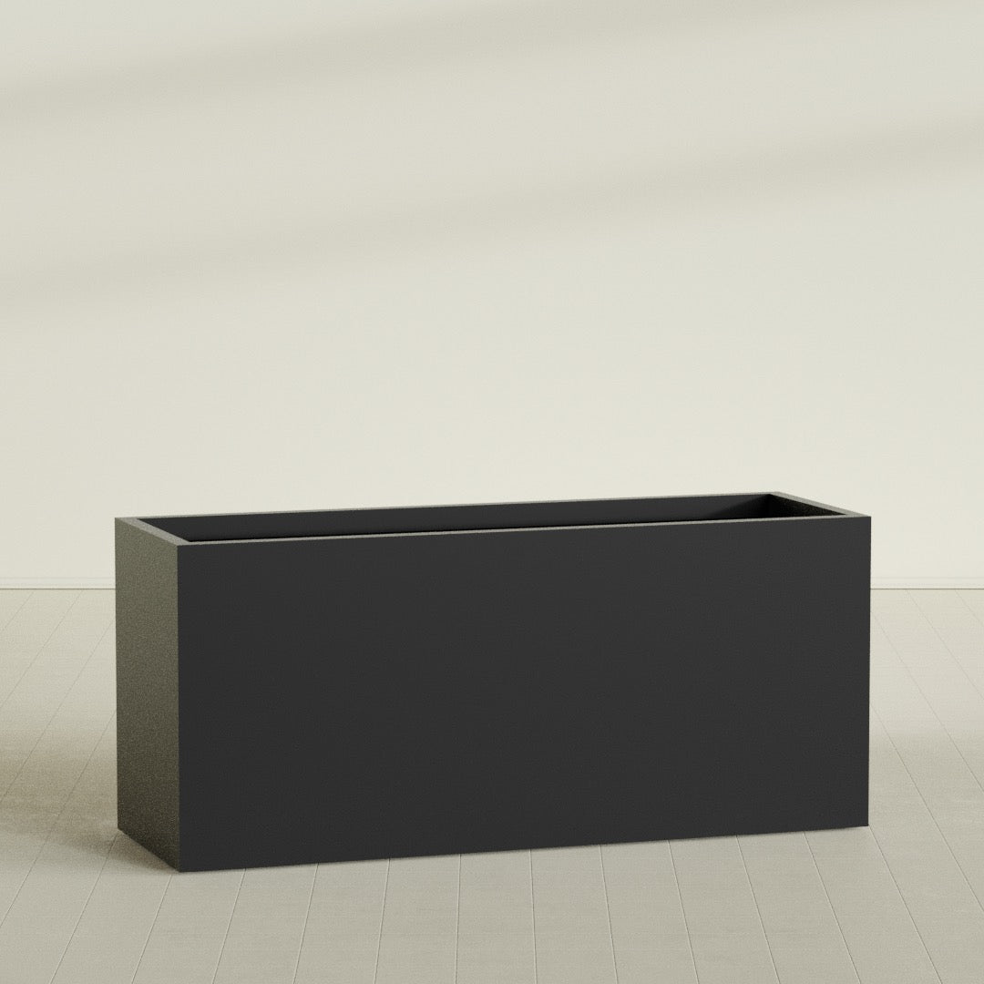 Brisbane Rectangular Planter in Matte Black, 72"L × 24"D × 32"H, shown empty