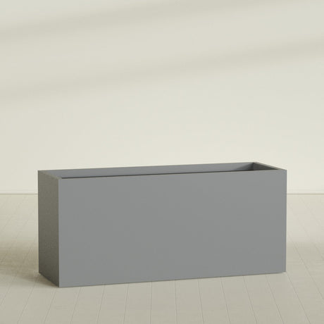 Brisbane Rectangular Planter in Matte Gunmetal, 72"L × 24"D × 32"H, shown empty