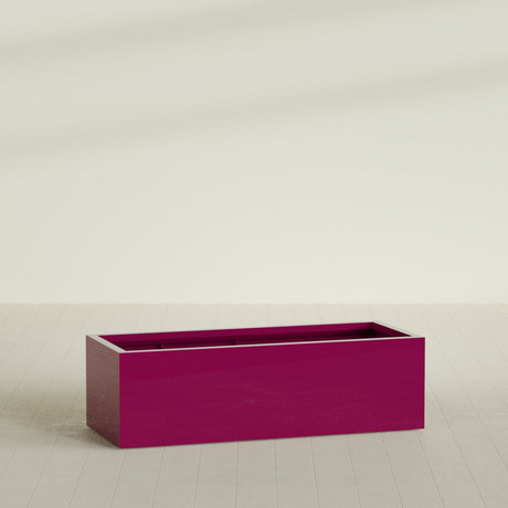 Torino Wide Rectangular Planter in Gloss Eggplant, 60"L × 24"D × 18"H, shown empty