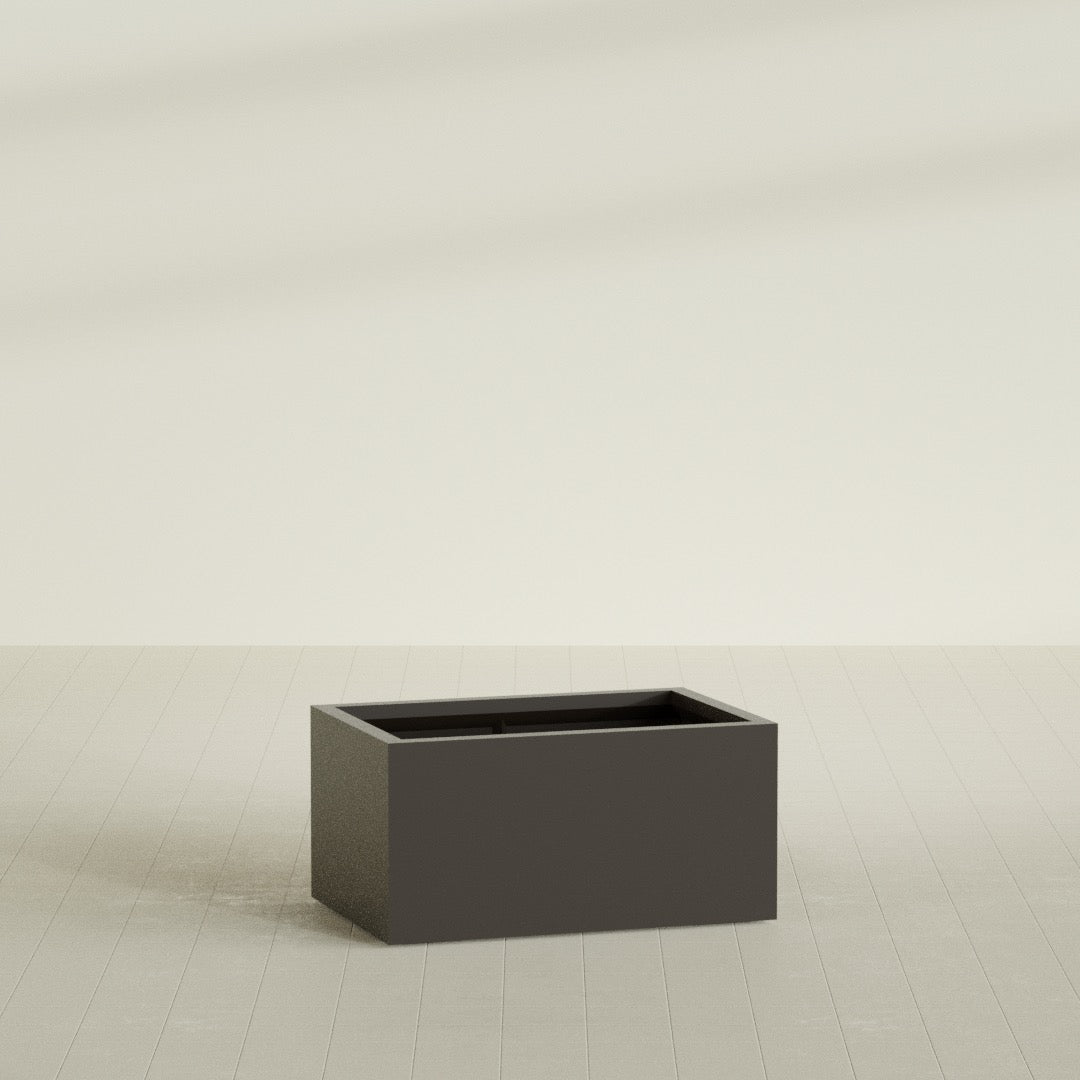 Torino Wide Rectangular Planter in Matte Dark Brown, 36"L × 24"D × 18"H, shown empty