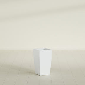 Toulan Tapered Square Planter in Matte Bright White, 12"W × 22"H, shown empty