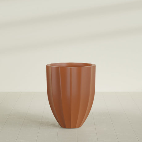Alicante Fluted Planter in Matte Terra Cotta, 26"D × 32"H, shown empty