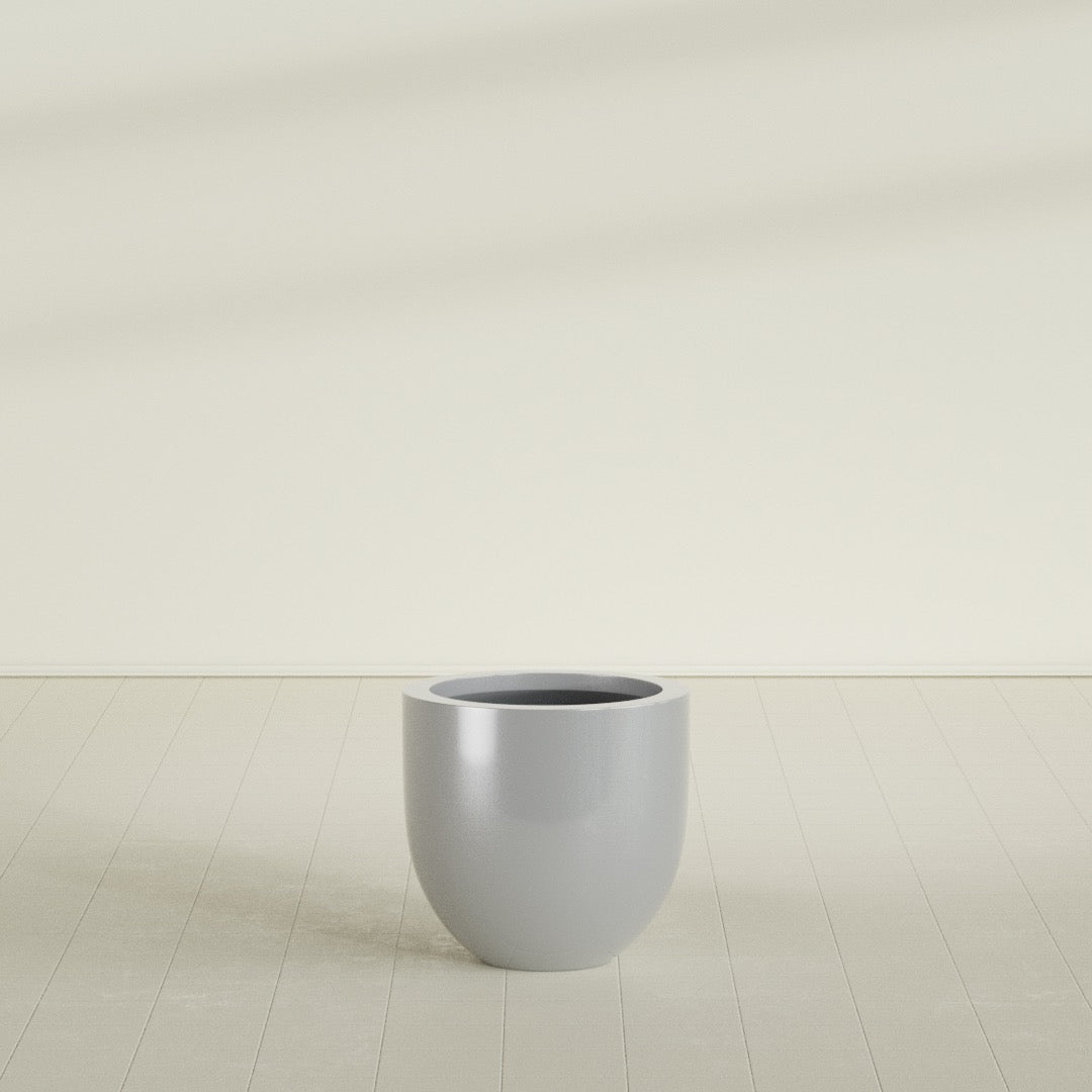 Alzira Bowl Planter in Metallic Silver, 23"D × 22"H, shown empty