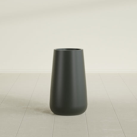 Saigon Tapered Round Planter in Matte Charcoal, 14"D × 30"H, shown empty