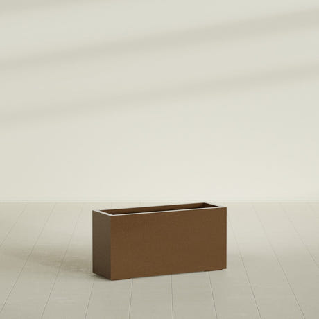 Hollywood Narrow Rectangular Planter in Metallic Bronze, 36"L × 12"D × 24"H, shown empty