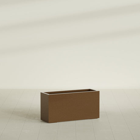Hollywood Narrow Rectangular Planter in Metallic Bronze, 36"L × 12"D × 24"H, shown empty