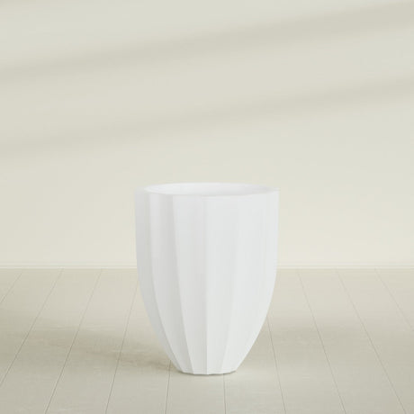 Alicante Fluted Planter in Matte Bright White, 26"D × 32"H, shown empty