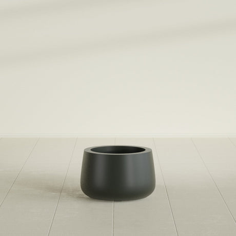 Short Hayden Bowl Planter in Matte Charcoal, 12"D × 7"H, shown empty